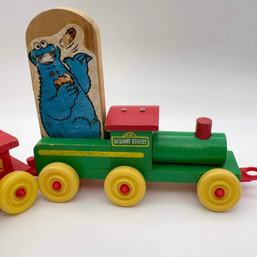 Vintage Sesame Street Wooden Train Set‎ Big Bird Ernie Cookie Monster Bert